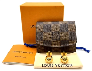 Auth LouisVuitton Damier Ebene Cufflinks Case W/ Cufflinks M61030 W/Box i050504 - Picture 1 of 18