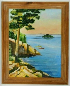 M.JANE DOYLE SIGNED ORIGINAL ART OIL/CANVAS PAINTING "MAINE"(SEASCAPE/KAYAKS)FR. - Picture 1 of 6
