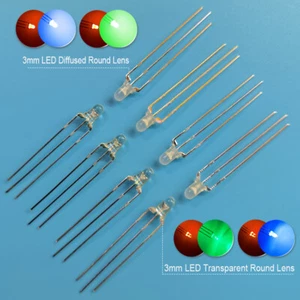 3mm 3-Pin LED Red/Yellow Red/Blue Red/Green Bi-color Water Clear Leds Diodes - Picture 1 of 24