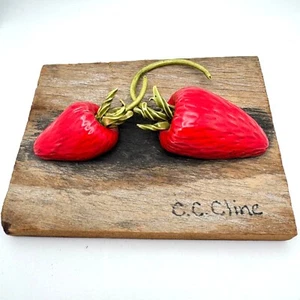 Original Carol Cline Cerámica Fresas Escultura Arte de Pared Granero Placa de Madera - Imagen 1 de 13