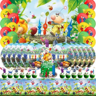 Pikmin Party Supplies Birthday Decor Set Plates Balloons Cake Topper Banner - Image 1 of 4