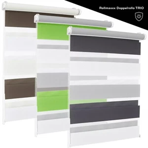 Persiana enrollable doble TRIO persiana enrollable de ventana fijación de abrazadera sin taladrar Zebra ROLLMAXXX® - Imagen 1 de 24