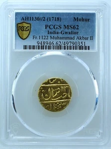 India AH1130 2 Muhammad Akbar II Mohur Gwalior PCGS MS62 - Picture 1 of 2