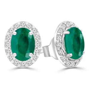 1,79 ct ovale grüne Smaragd Halo Ohrringe 14 K Weißgold - Bild 1 von 4
