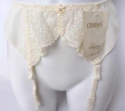 CHARNOS Lingerie Filigree FL008 Ivory Lace Mesh Diamanté Suspender Belt Size L - Image 1 of 4