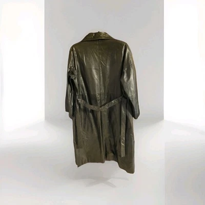 Abrigo largo de cuero. Cinturón. Manga 3/4.  Ligeramente forrado. Negro.Excelente estado Foto 1 de 4