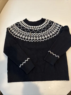 Suéter Pullover Mujer LOFT Fair Isle Talla Pequeña Negro Blanco Invierno Vacaciones Foto 1 de 4
