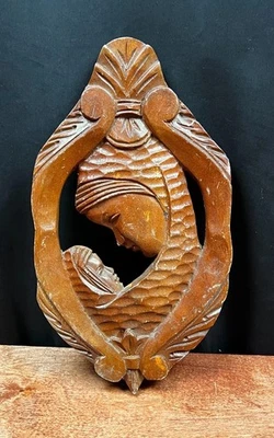 Arte vintage de mediados de siglo tallado en madera para madre e hijo Foto 1 de 4