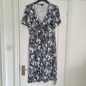 Roman Petite Summer Dress UK 18 Midi Blue Floral Ruched Front Section Brand New - Picture 1 of 10