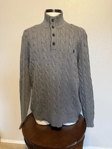 Polo Ralph Lauren Gray Cable Knit Sweater Men's XL Silk Cotton - Picture 1 of 13