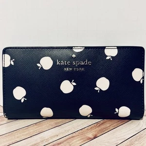 Kate Spade Staci Orchard Toss Print Large Slim Bifold Blazer Blue White 7 X 3.5 - Picture 1 of 11