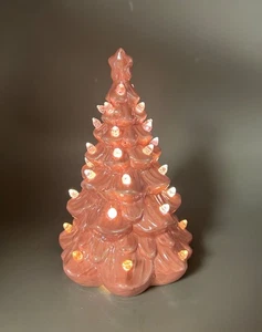 Vintage-Inspired 8" Pink Ceramic Christmas Tree With LED Lights & Clear Bulbs Ba - Picture 1 of 6