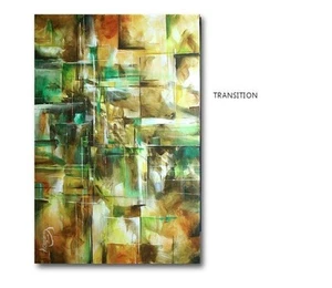 green earth tones geometric art vertical horizontal original Mix Lang painting - Picture 1 of 6