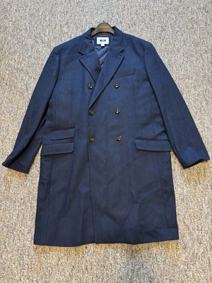 $499 JOSEPH ABBOUD Sobre Abrigo Mezcla Lana Hombres XL Azul Espiga Doble Pecho Foto 1 de 4