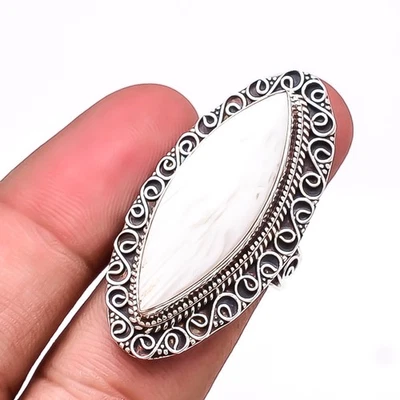 Scolecita Blanca - Anillo Bali de Plata de Ley 925 con Piedras Preciosas de la India S.8.5 R18 Foto 1 de 4