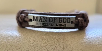 Pulsera Cristiana de Cuero para Hombre Pulsera Joyería Regalos Éfeso Verso Marrón Foto 1 de 4