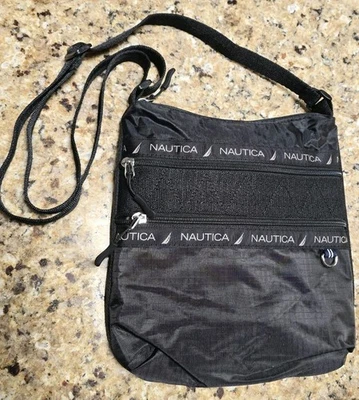 Bolso Bandolera Nautica Negro Nylon Mediano Para Mujer Hombro Cartera Cremallera 9.5x9 Foto 1 de 4