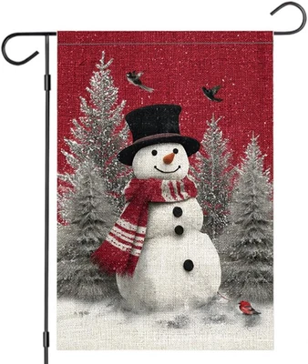 Winter Garden Flag 11.81 X 17.72 Inch Snowman with Red Scarf and Black Hat Pine  - Image 1 of 4