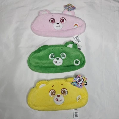 New Lot 3 Care Bear Pencil Case Pink Cheer Green Good Luck Lucky Yellow Funshine - Image 1 of 4