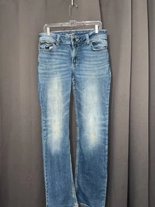 Jeans Wrangler taglio stivaletto - vita 15,5" - blu sbiadito, tasche con cuciture, usura leggera - Foto 1 di 17