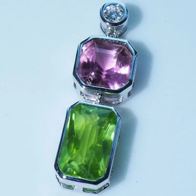 Turmalin Brillant Peridot Anhänger 750er Weissgold TOP FARBEN Afghanistan - Bild 1 von 4