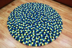 Multicolor Felt Ball Rug Handmade Wool Rug Nursery Room Decor Pom Pom Area Rug - Picture 1 of 12