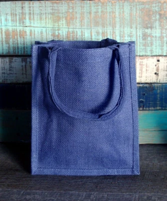 Small 9"W x 11"H x 4"D Jute / Burlap Tote Soft Handles Laminated inside cute bag - Image 1 of 4