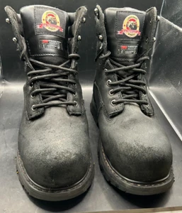 BRAHMA MEN'S 9 1/2W BLACK LEATHER STEEL TOE WORK BOOTS Slip & Water Resistant - Picture 1 of 6