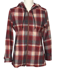 Pendleton Chaqueta con Capucha con Cremallera Roja Talla Pequeña Pequeña Bolsillos de Lana a Cuadros Capas - Imagen 1 de 8