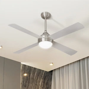 Vevare 52'' Ceiling Fan AC Motor With Light Remote Control Fans 4 Blades Silver - Picture 1 of 9