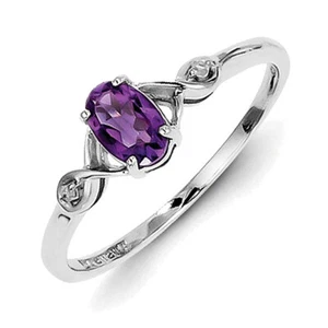 Sterling Silver Rhodium Plated Diamond and Amethyst Oval Ring QR4505AM - Picture 1 of 1