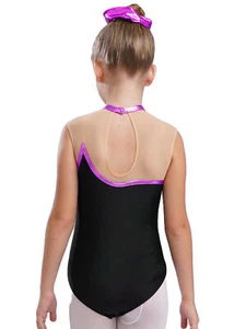 Kids Girl's Rompers Mesh Dance Leotards Striped Jumpsuit Performance Bodysuit - Picture 1 of 66