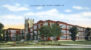 Postal de lino de High School East Wichita Kansas - Imagen 1 de 2