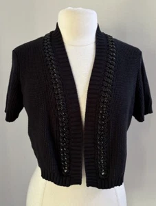 Cárdigan Lafayette 148 Negro Corto Frente Abierto Cuentas Cadena Look Algodón Talla L Usado en Excelente Condición - Imagen 1 de 4