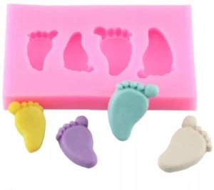BABY FEET SILICONE MOULD/MOLD-BABY SHOWER CUPCAKE-BABIES FOOT-RESIN CABOCHON - Picture 1 of 5