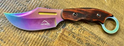 Cuchillo de caza Bowie de hoja fija Rocky Mountain EE. UU. 440 mango de madera inoxidable Foto 1 de 4