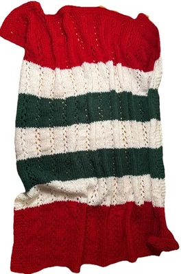 Ручной работы вязаный афганский плед плед белый красный зеленый 39 «x 38» Рождество - Изображение 1 из 4