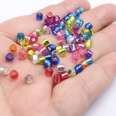 1000 Mixed Color Silver Foil Acrylic Barrel Mini Pony Bead 4X3mm Kids Craft Kand - Image 1 of 4