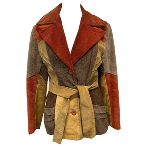 Chaqueta Hippie De Colección Años 70 Canada Fashions Patchwork Gamuza Marrón Naranja Cinturón S LEER - Imagen 1 de 22