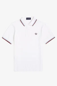 🔵Fred Perry Polo Originale Doppia Riga M12 120 Bianco-Ghiaccio-Porpora FW25 - Picture 1 of 3