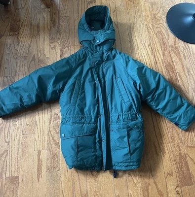 Chaqueta acolchada de plumón de ganso Eddie Bauer verde parka de colección años 70 80 para hombre S Foto 1 de 4