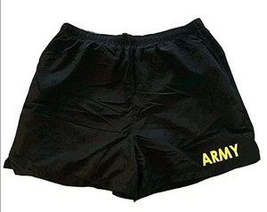 US ARMY Men Black Nylon Shorts L Black Lined Reflective Drawstring Running Trunk - Picture 1 of 3