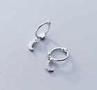 Girls Tiny Moon Sterling Silver Cz Small Dangle Huggie Hoop Earrings A1774