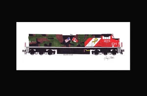 Canadian National Veterans ET44AC 3015 11""x17"" estampado enmarañado firmado por Andy Fletcher - Imagen 1 de 1