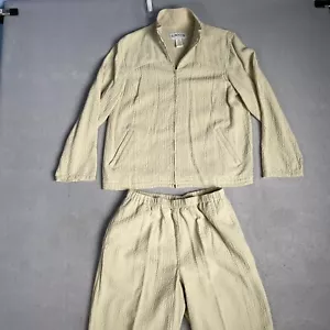 Orvis Textured Lounge Set Jacket and Pants Elastic Waist Seersucker Beige SP - Picture 1 of 15