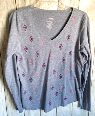 Camiseta SONOMA Talla Pequeña Gris Brillo Diseño Diamante Manga Larga Cuello en V Foto 1 de 4