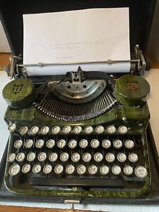 Vtg 1920s Underwood Standard Wood Grain Green Finish Manual Typewriter W/Case