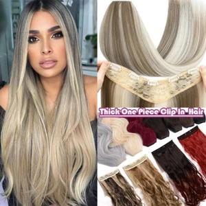 Extra Thick One Piece Real 5 Clip in as Human Hair Extensions 3/4 Full Head Long - Picture 1 of 170