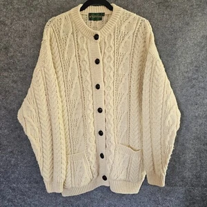 Cárdigan estilo pescador tejido con cable grueso de lana pura McKennas vintage L Reino Unido 16-18 - Imagen 1 de 10