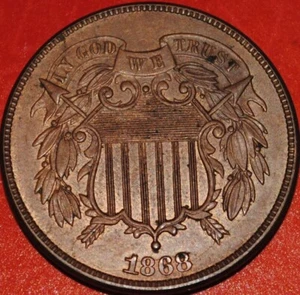 1868 2 Cent Piece, Beautiful Uncirculated Red Brown Coin! - Picture 1 of 8